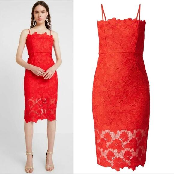 Bardot Sunshine Red Pencil Dress Women's 4 Christmas‎ Holiday Cocktail Feminine - Picture 1 of 16
